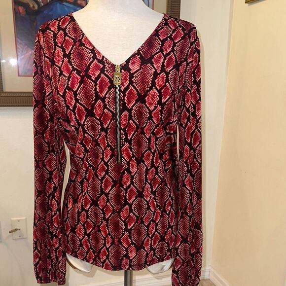 Michael Kors Red/Black Snake Print Zipper Top Size Medium - Picture 1 of 10